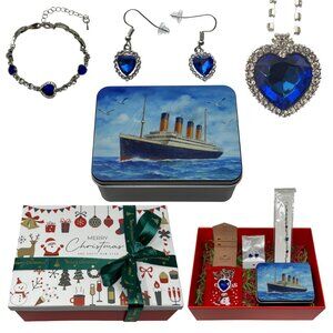 Titanic Necklace for Women Girls Heart Pendant Earrings Bracelet Jewelry Set